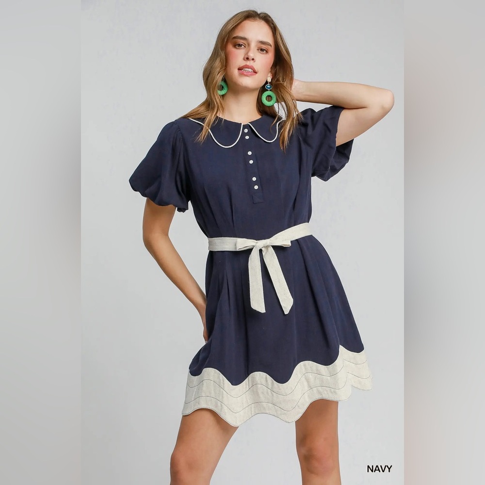 Umgee Colorblocked Scalloped Hem Mini Dress